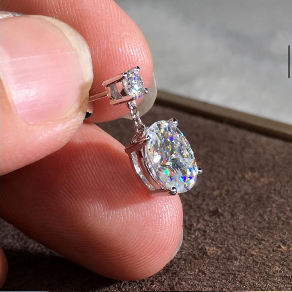 New 925 Silver Oval Shape Sapphire Drop Earrings - Picture 4 of 6